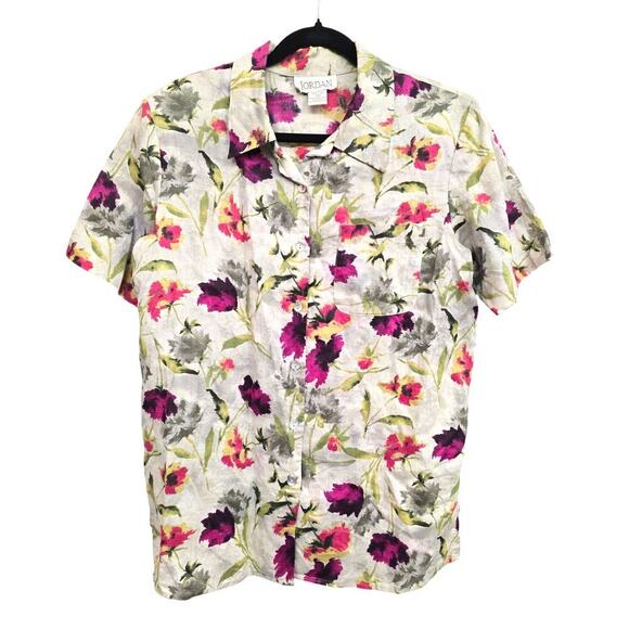 Soft Surroundings Jordan VTG 100% Linen Watercolor Floral Button Down Shirt M - Picture 1 of 9